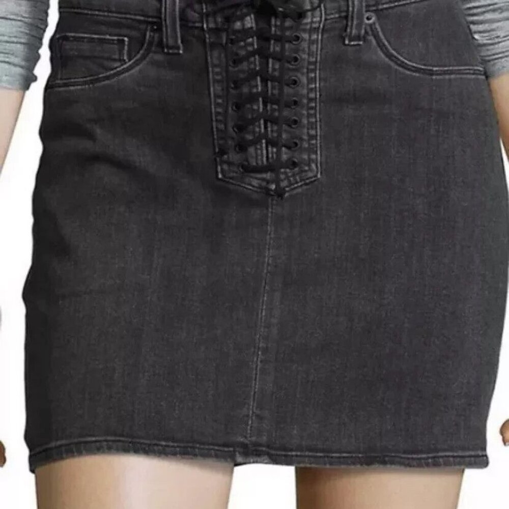 NWT Hudson High Rise Bullocks Lace Up Denim Jean Skirt Size 29 Black Wash $195